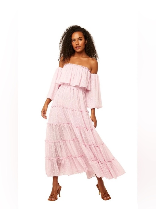 Misa Los Angeles Dresses & Skirts - MISA Los Angeles Blush Pink Off Shoulder Tiered Maxi Dress Romantic Resort Boho